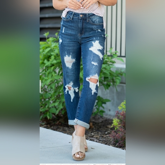 NWT Judy Blue high waist, distressed, boyfriend jeans sz 15 (32) - Picture 9 of 16
